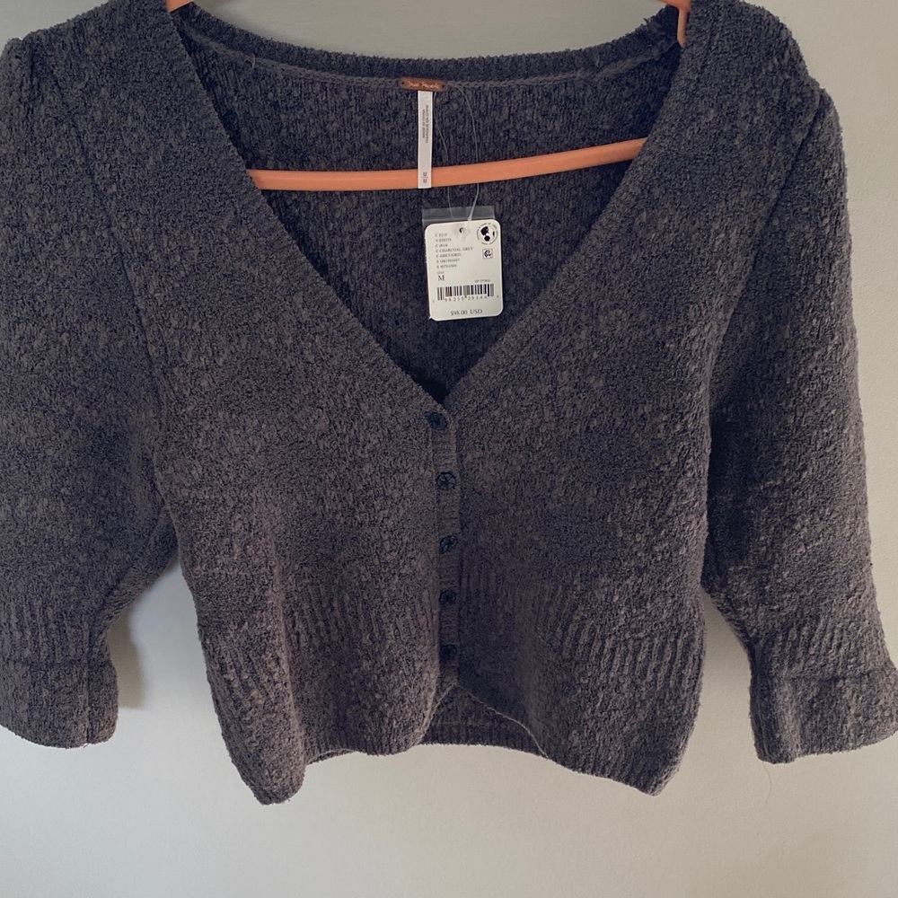 Free People Charcoal Button-Up Cardigan